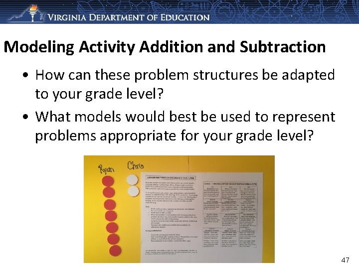 Modeling Activity Addition and Subtraction • How can these problem structures be adapted to