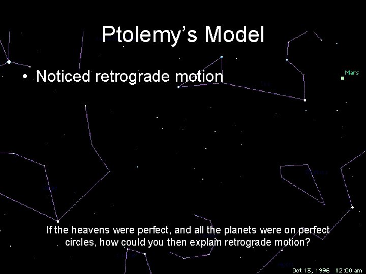 Ptolemy’s Model • Noticed retrograde motion If the heavens were perfect, and all the