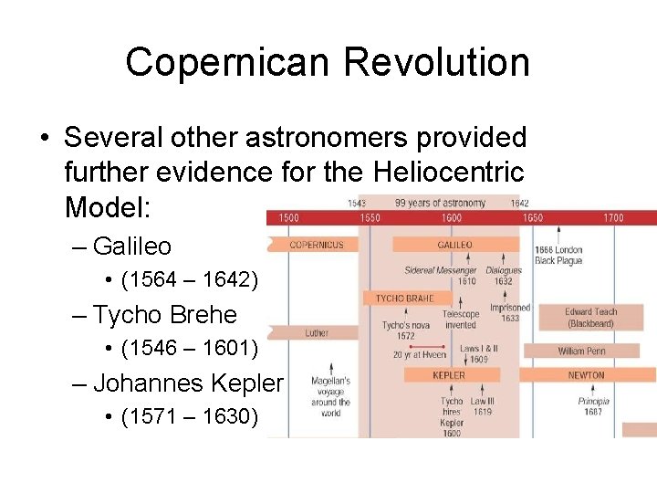 Copernican Revolution • Several other astronomers provided further evidence for the Heliocentric Model: –