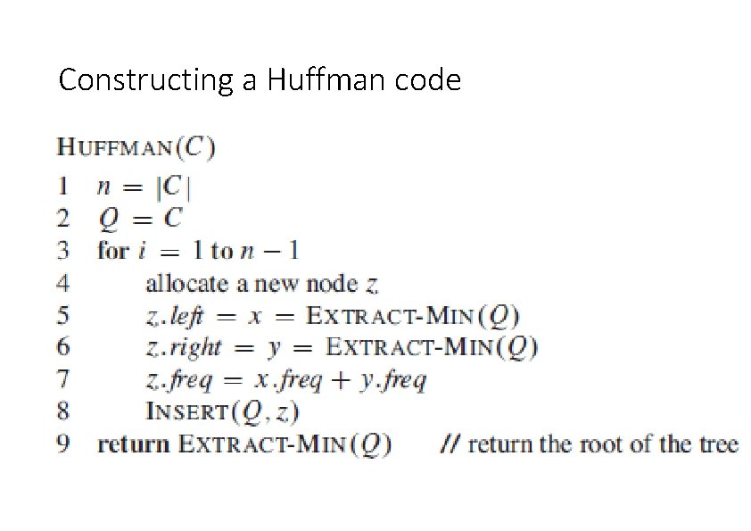 Constructing a Huffman code 