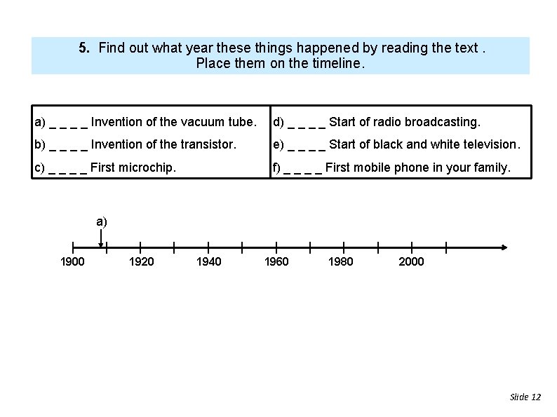 5. Find out what year these things happened by reading the text. Place them