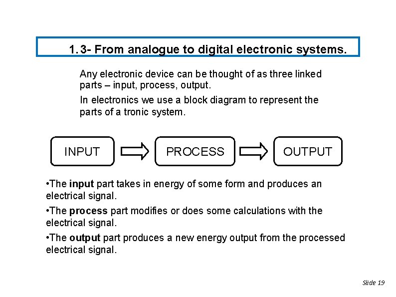 1. 3 - From analogue to digital electronic systems. Any electronic device can be