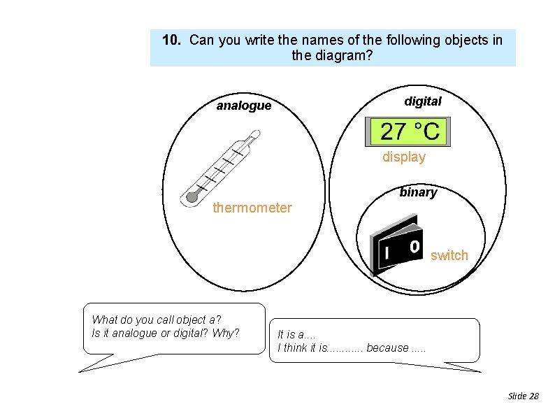 10. Can you write the names of the following objects in the diagram? digital