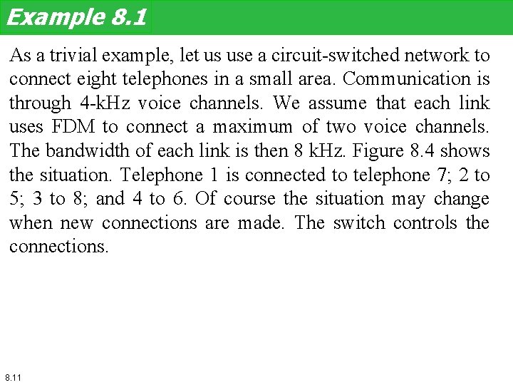 Example 8. 1 As a trivial example, let us use a circuit-switched network to