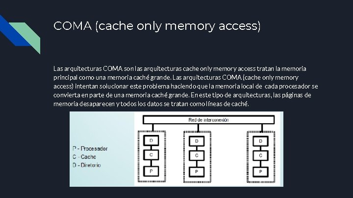 COMA (cache only memory access) Las arquitecturas COMA son las arquitecturas cache only memory