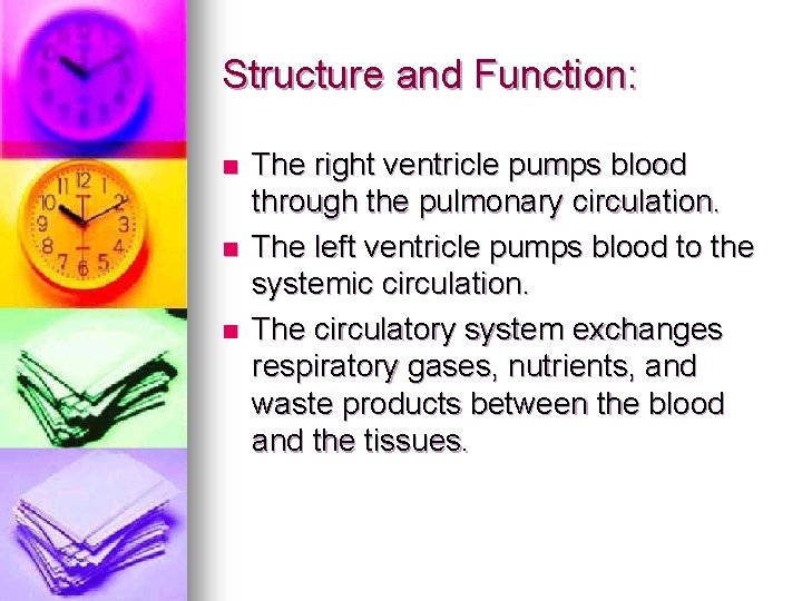 Structure and Function: n n n The right ventricle pumps blood through the pulmonary