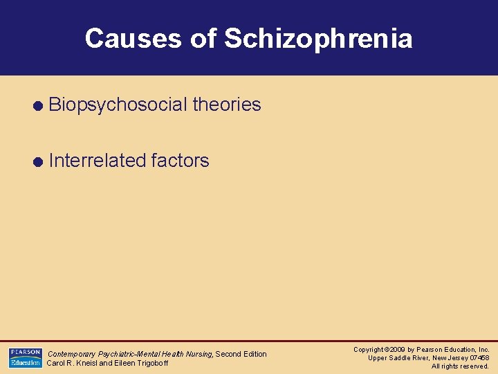 Causes of Schizophrenia = Biopsychosocial theories = Interrelated factors Contemporary Psychiatric-Mental Health Nursing, Second