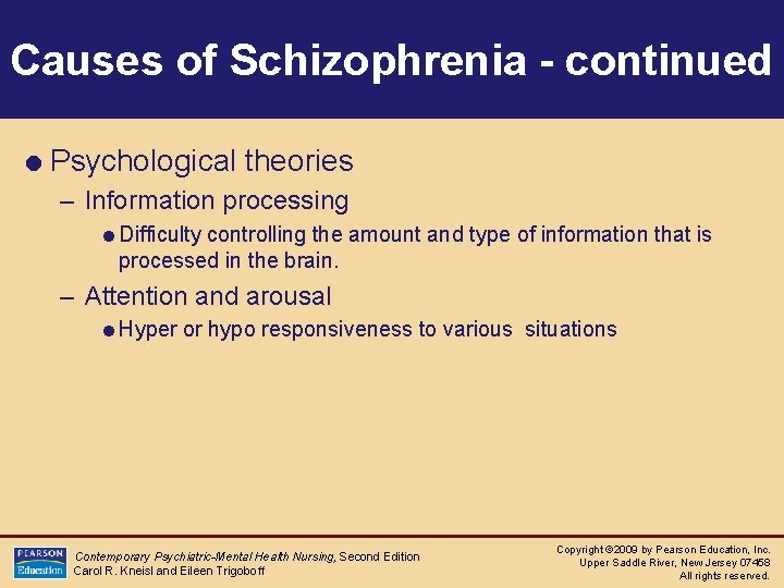 Causes of Schizophrenia - continued = Psychological theories – Information processing =Difficulty controlling the