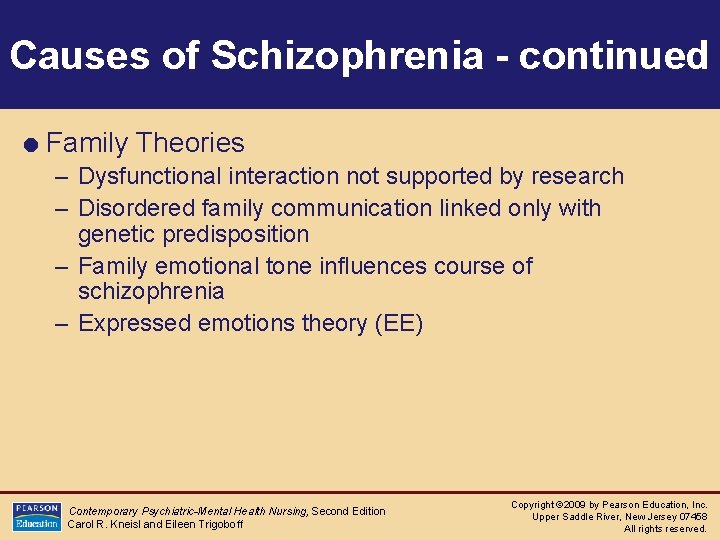 Causes of Schizophrenia - continued = Family Theories – Dysfunctional interaction not supported by