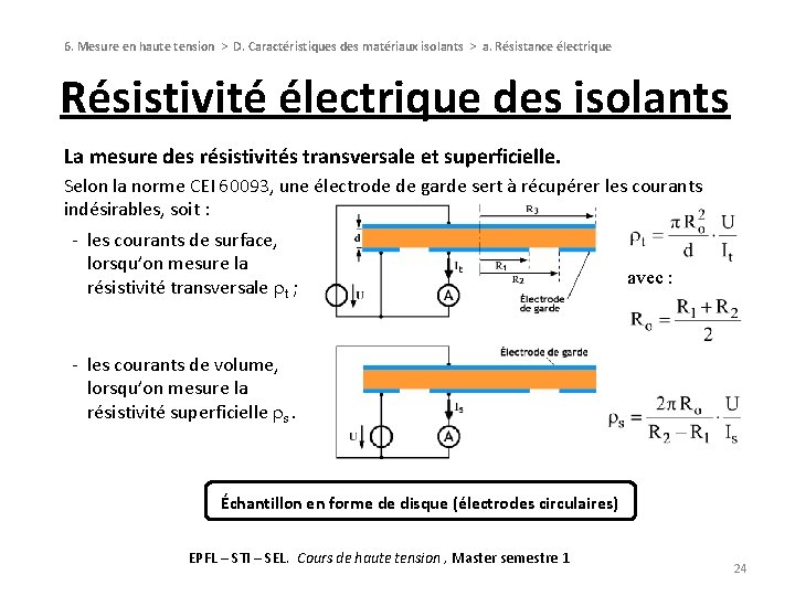 6. Mesure en haute tension > D. Caractéristiques des matériaux isolants > a. Résistance