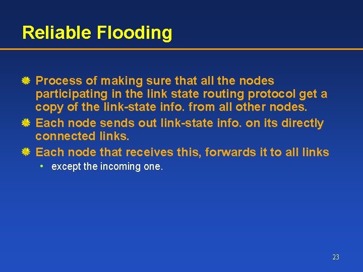 Reliable Flooding Process of making sure that all the nodes participating in the link