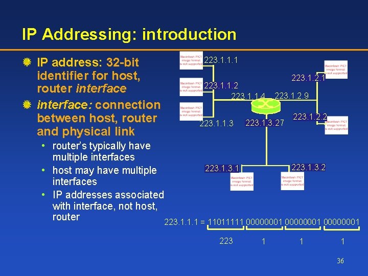 IP Addressing: introduction IP address: 32 -bit identifier for host, router interface: connection between