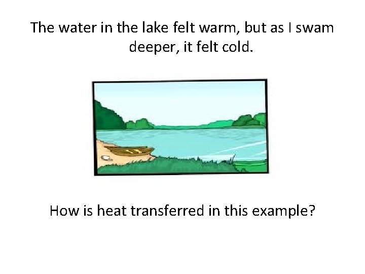 The water in the lake felt warm, but as I swam deeper, it felt