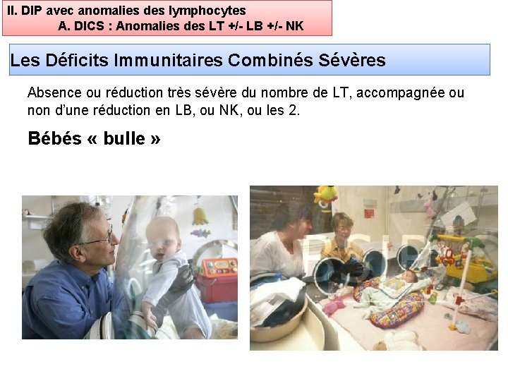 II. DIP avec anomalies des lymphocytes A. DICS : Anomalies des LT +/- LB