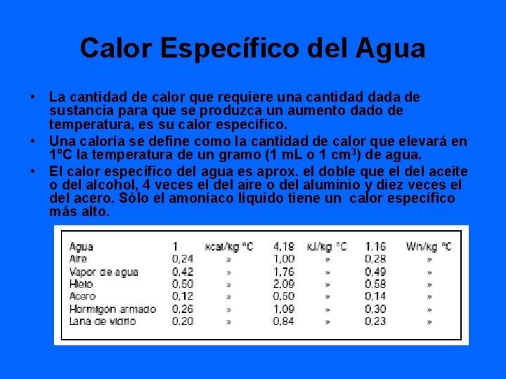 Calor Específico del Agua • La cantidad de calor que requiere una cantidad dada