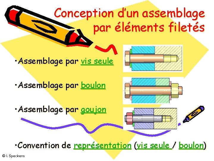 Conception d’un assemblage par éléments filetés • Assemblage par vis seule • Assemblage par