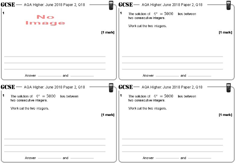 AQA Higher: June 2018 Paper 2, Q 18 1 1 [1 mark] Answer [1