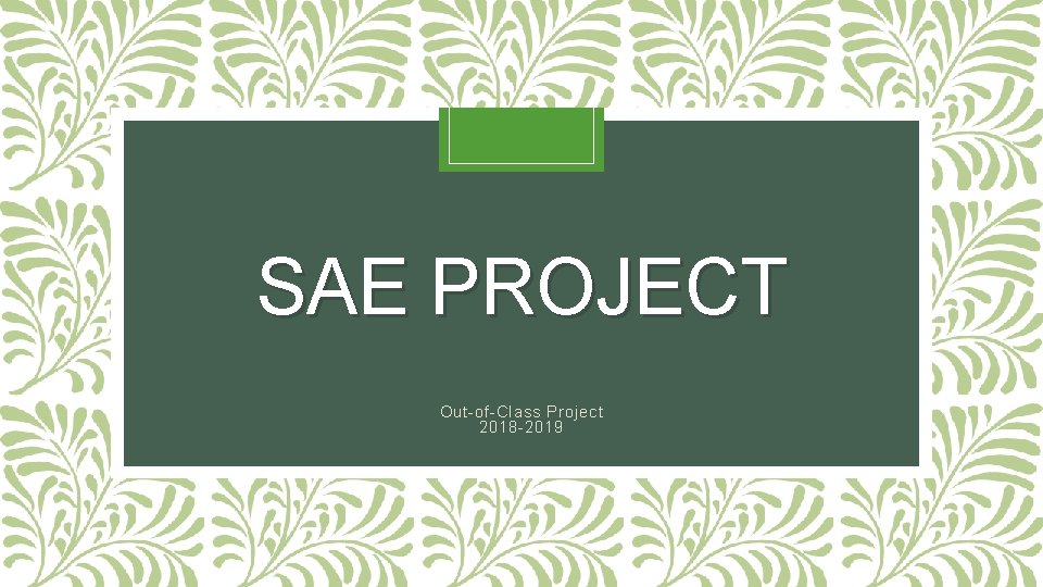 SAE PROJECT Out-of-Class Project 2018 -2019 SAE PROJECT Out-of-Class Project 2018 -2019