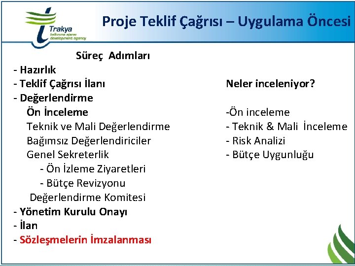 Proje Teklif Çağrısı – Uygulama Öncesi Süreç Adımları - Hazırlık - Teklif Çağrısı İlanı