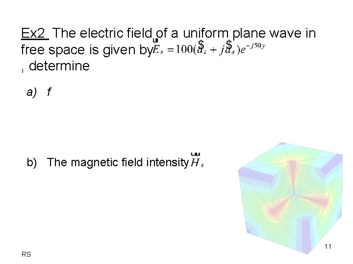 Ex 2 The electric field of a uniform plane wave in free space is