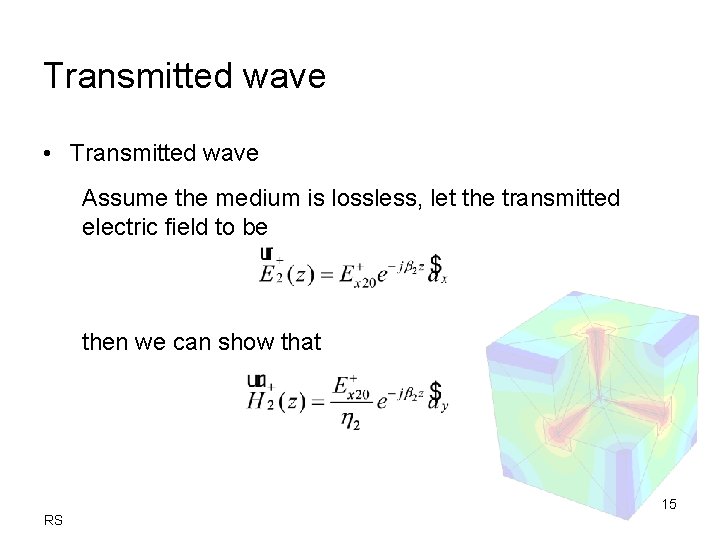 Transmitted wave • Transmitted wave Assume the medium is lossless, let the transmitted electric