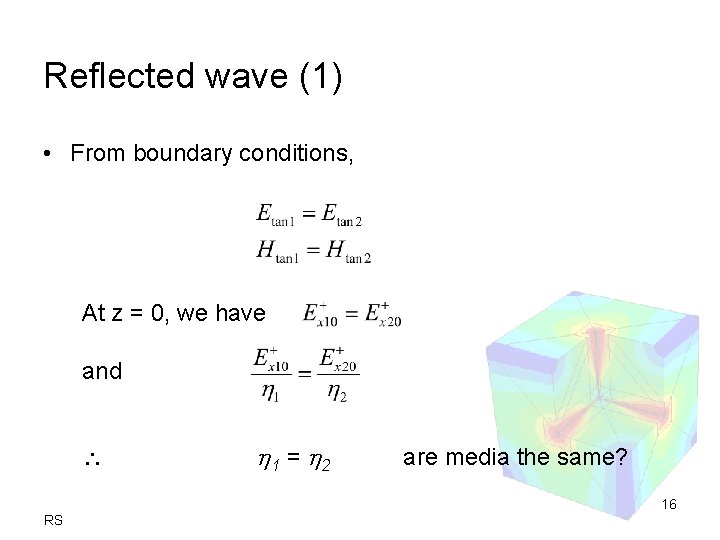 Reflected wave (1) • From boundary conditions, At z = 0, we have and