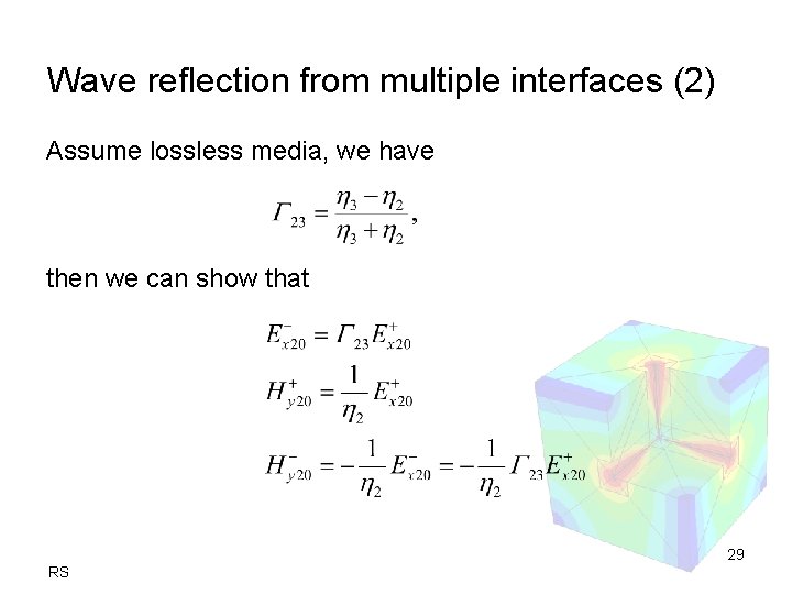 Wave reflection from multiple interfaces (2) Assume lossless media, we have then we can