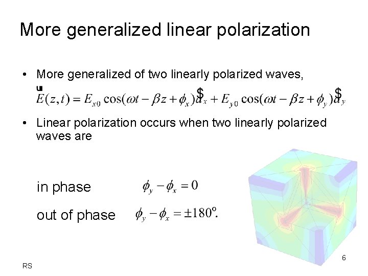 More generalized linear polarization • More generalized of two linearly polarized waves, • Linear