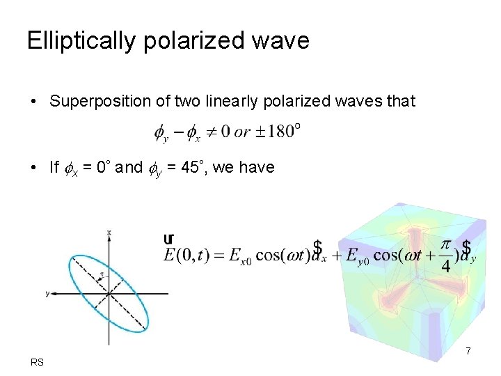 Elliptically polarized wave • Superposition of two linearly polarized waves that • If x