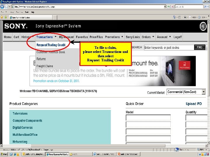 To file a claim, please select Transactions and then select Request Trailing Credit 3