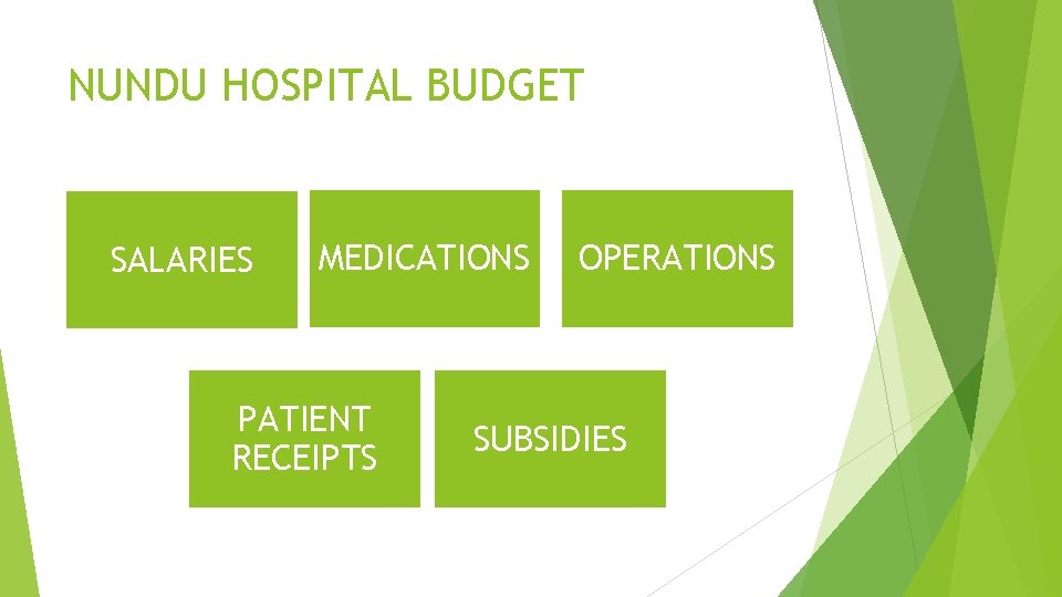 NUNDU HOSPITAL BUDGET SALARIES MEDICATIONS PATIENT RECEIPTS OPERATIONS SUBSIDIES 