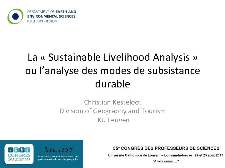 La « Sustainable Livelihood Analysis » ou l’analyse des modes de subsistance durable Christian