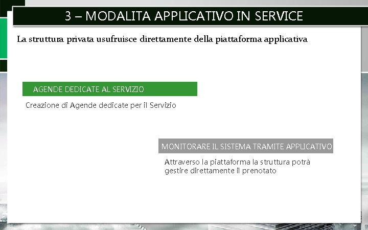 3 – MODALITA APPLICATIVO IN SERVICE La struttura privata usufruisce direttamente della piattaforma applicativa