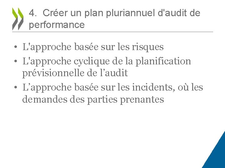 4. Créer un plan pluriannuel d'audit de performance • L'approche basée sur les risques