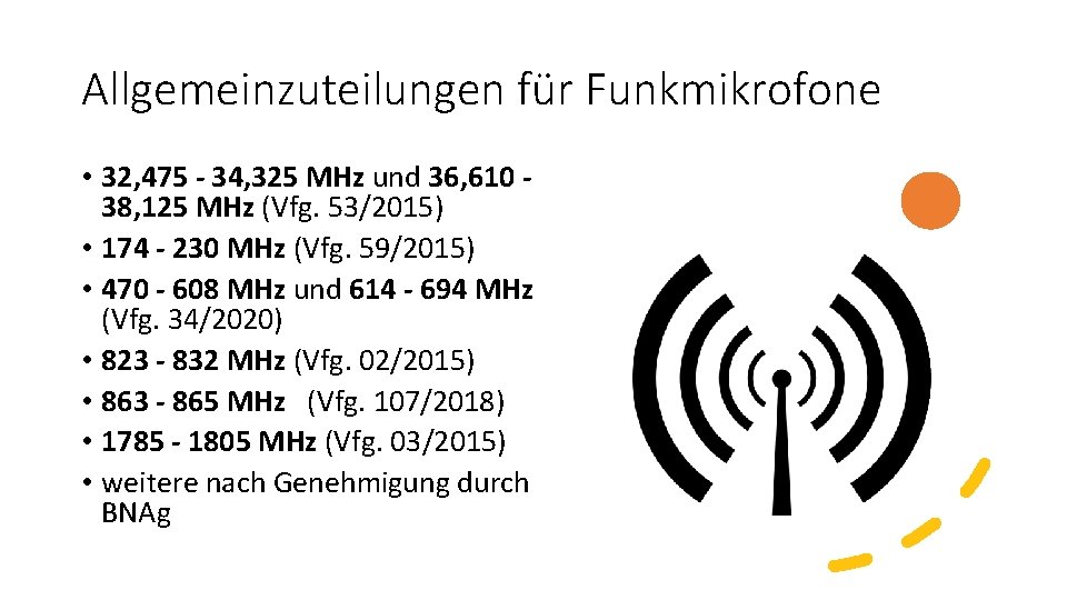 Allgemeinzuteilungen für Funkmikrofone • 32, 475 - 34, 325 MHz und 36, 610 38,