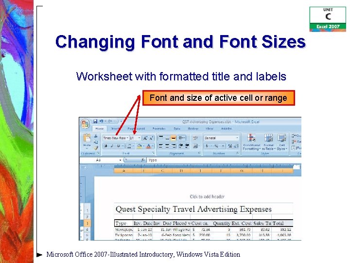 Changing Font and Font Sizes Worksheet with formatted title and labels Font and size