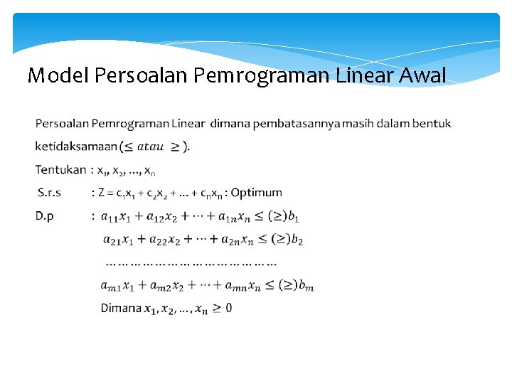 Model Persoalan Pemrograman Linear Awal 