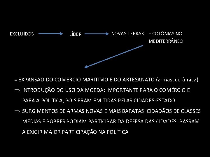 EXCLUÍDOS LÍDER NOVAS TERRAS = COLÔNIAS NO MEDITERR NEO = EXPANSÃO DO COMÉRCIO MARÍTIMO