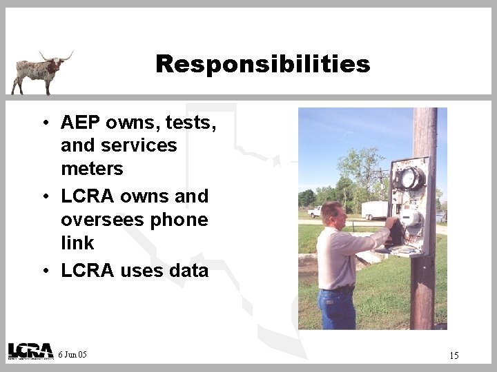 Responsibilities • AEP owns, tests, and services meters • LCRA owns and oversees phone