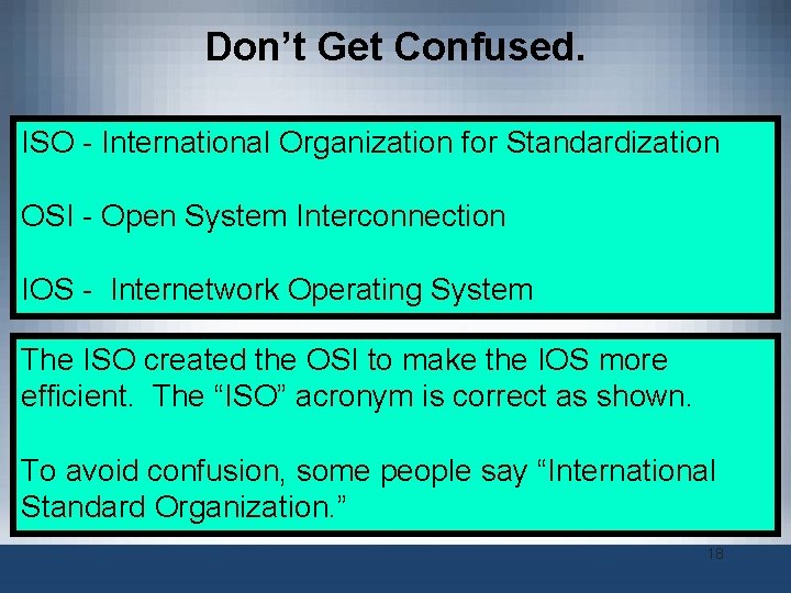 Don’t Get Confused. ISO - International Organization for Standardization OSI - Open System Interconnection