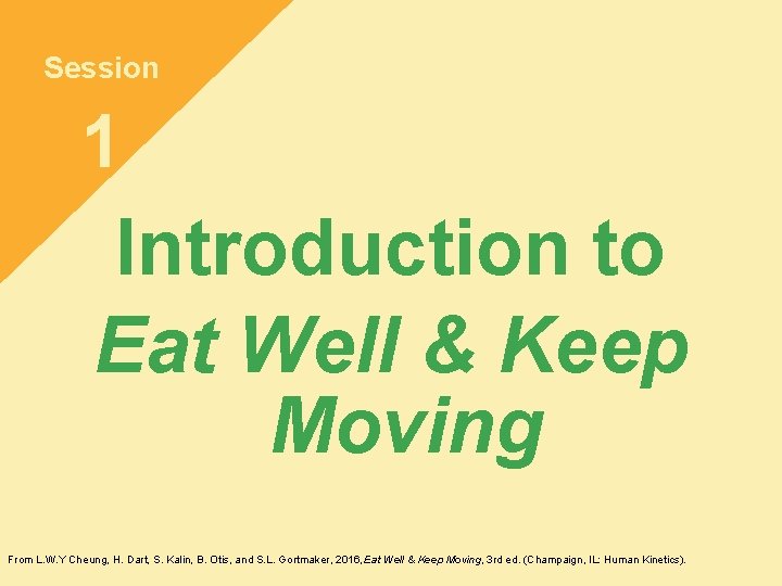 Session 1 Introduction to Eat Well & Keep Moving From L. W. Y Cheung,