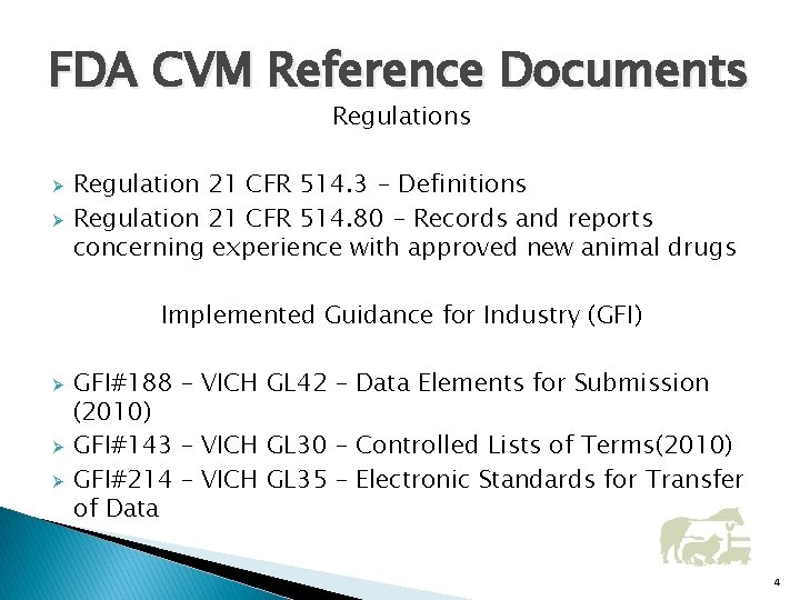 FDA CVM Reference Documents Regulations Ø Ø Regulation 21 CFR 514. 3 - Definitions