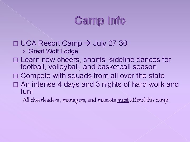 Camp Info � UCA Resort Camp July 27 -30 › Great Wolf Lodge Learn