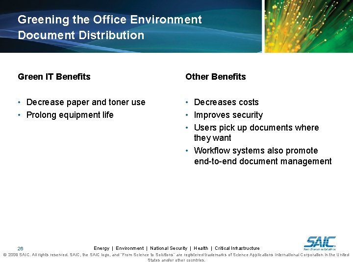 Greening the Office Environment Document Distribution Green IT Benefits Other Benefits • Decrease paper