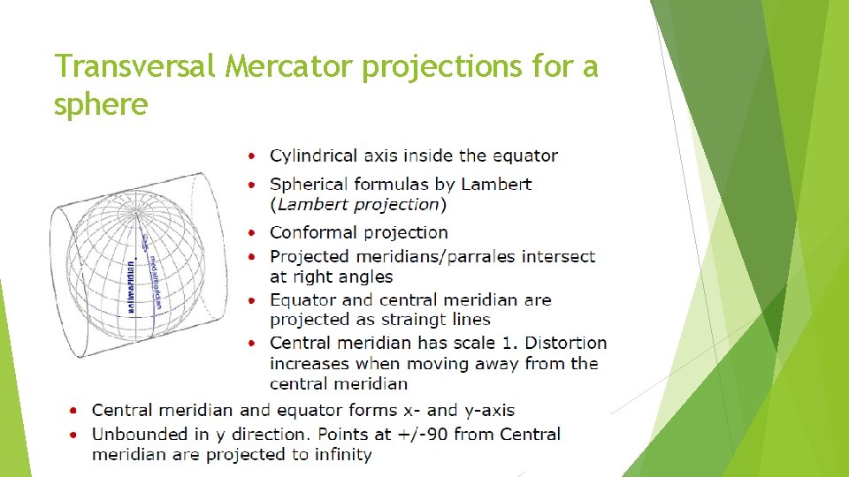 Transversal Mercator projections for a sphere 