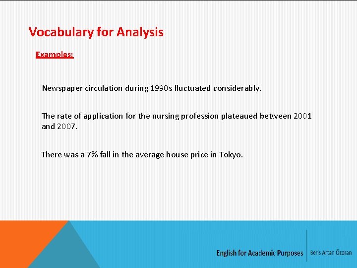 Vocabulary for Analysis Examples: Newspaper circulation during 1990 s fluctuated considerably. The rate of