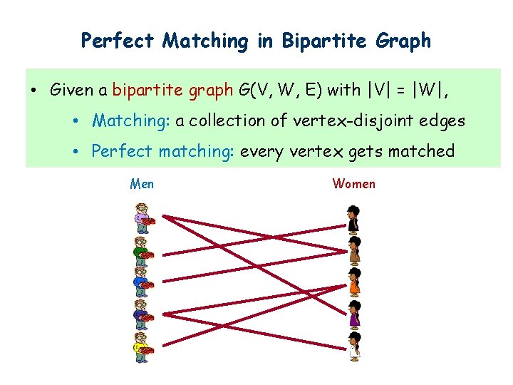 Perfect Matching in Bipartite Graph • Given a bipartite graph G(V, W, E) with Perfect Matching in Bipartite Graph • Given a bipartite graph G(V, W, E) with
