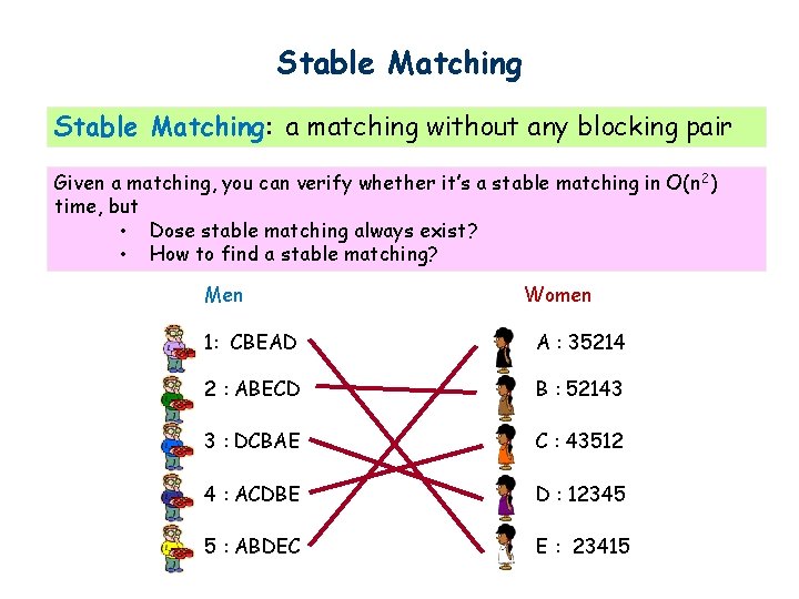Stable Matching: a matching without any blocking pair Given a matching, you can verify Stable Matching: a matching without any blocking pair Given a matching, you can verify