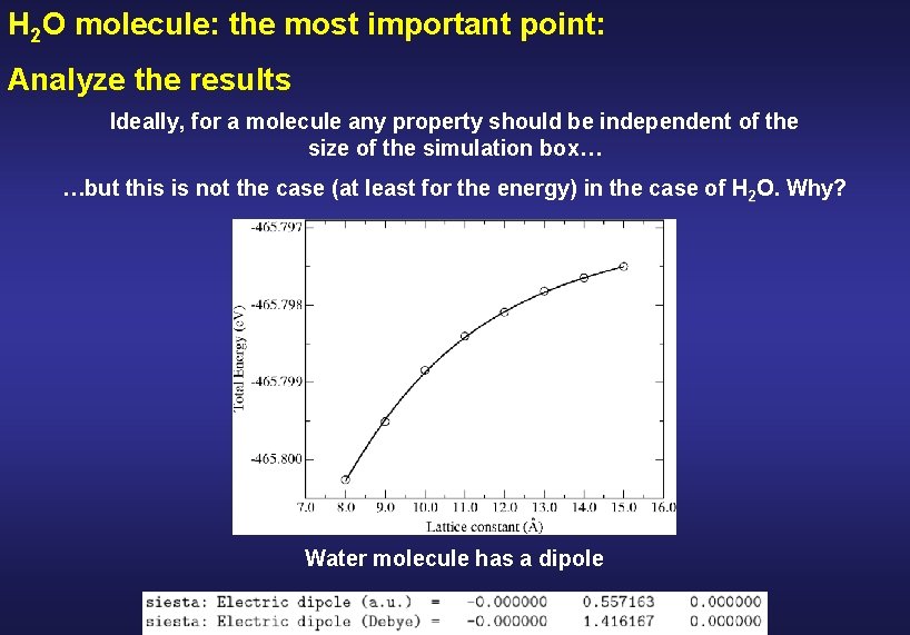 H 2 O molecule: the most important point: Analyze the results Ideally, for a