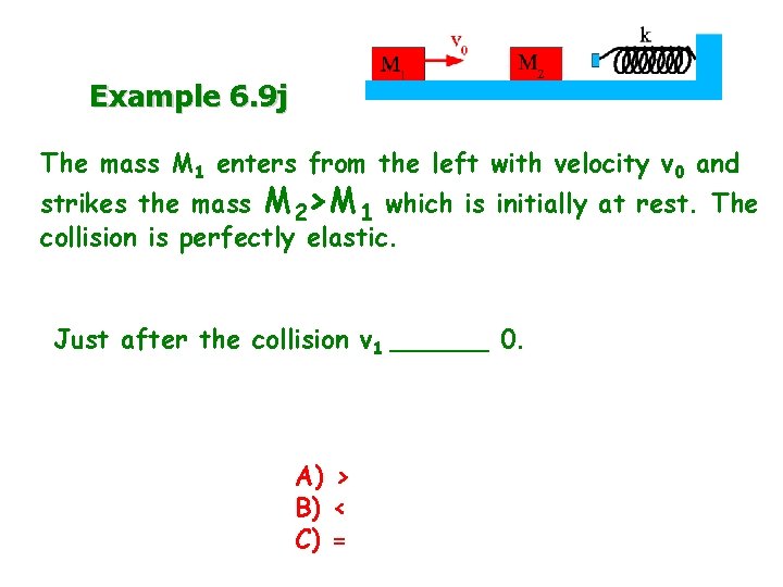 Example 6. 9 j The mass M 1 enters from the left with velocity